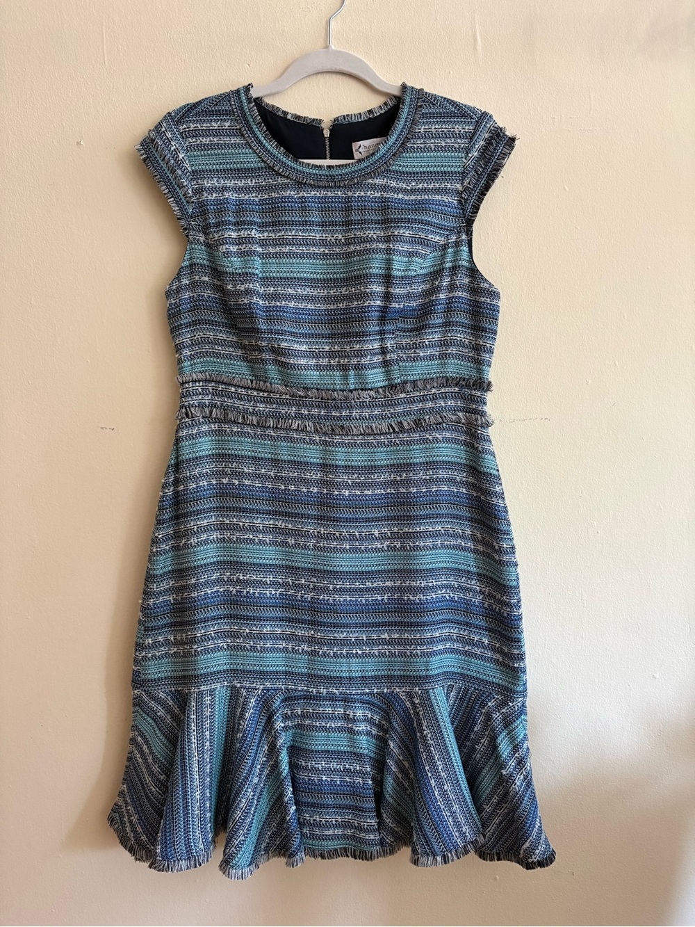 Nanette Lepore Blue Striped Cap-Sleeve Midi Dress